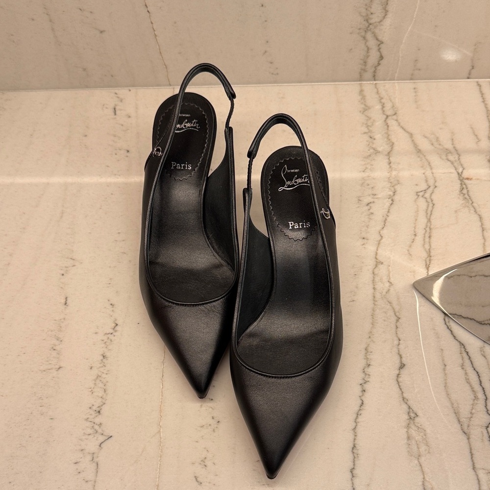 Christian Louboutin Sporty Kate Sling 55 Black Leather size 35/5